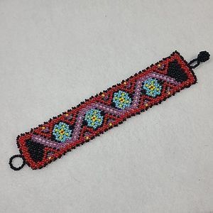 Woven Tribal Beaded Bracelet With Button Closure